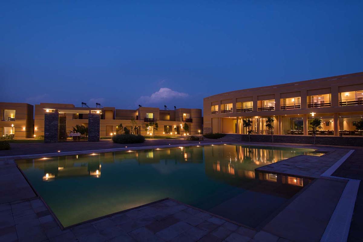 Poolside night view of Dera Masuda, Pushkar, Ajmer, Rajasthan